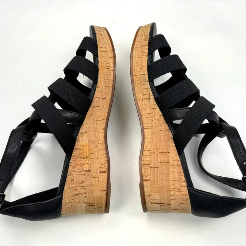 Eileen Fisher Leather Gladiator Wedge Sandals Women 9 NWOB Fisherman Platform‎